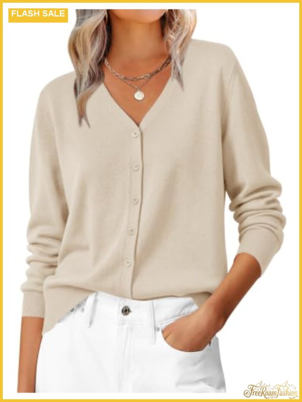Wool Blend Lightweight Button Cardigan Sweater V-Neck Long Sleeve